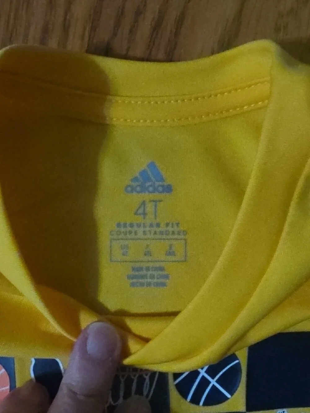 adidas Yellow Graphic Basketball Tee with Navy Shorts